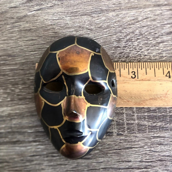 Vtg Hand Painted Brass Mask - Picture 6 of 13